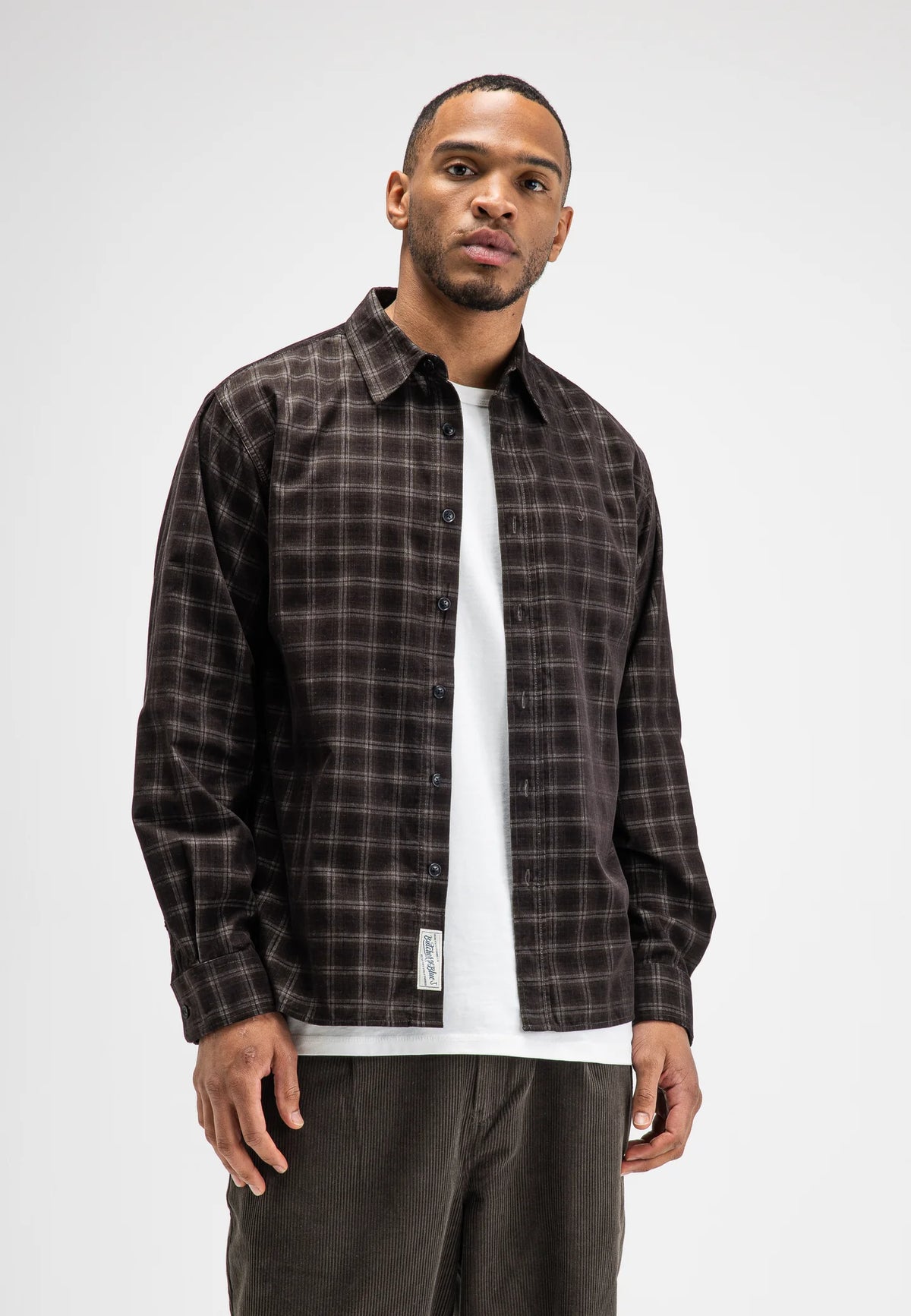 BUTCHER OF BLUE OVERHEMD JUDD CORD SMALL CHECK SHIRT TOPAZ BROWN