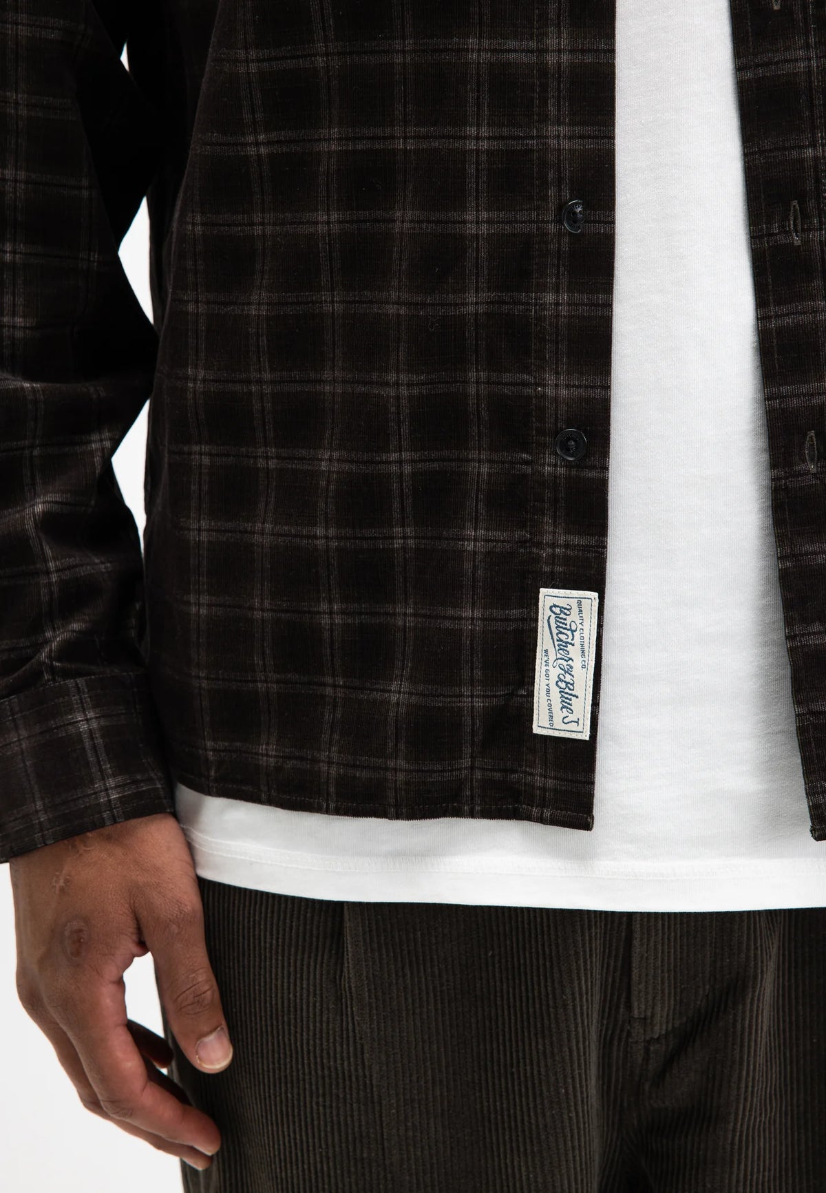 BUTCHER OF BLUE OVERHEMD JUDD CORD SMALL CHECK SHIRT TOPAZ BROWN
