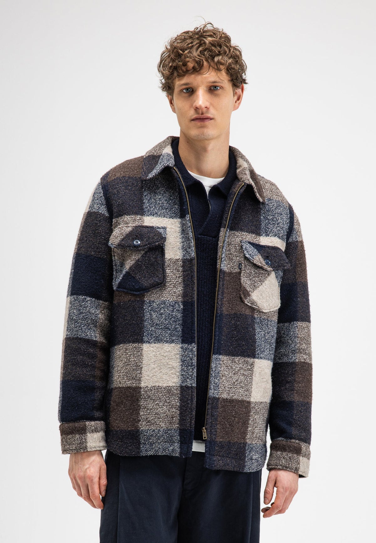 BUTCHER OF BLUE OVERSHIRT VANCE WOOL CHECK SHIRT CHESTNUT BROWN