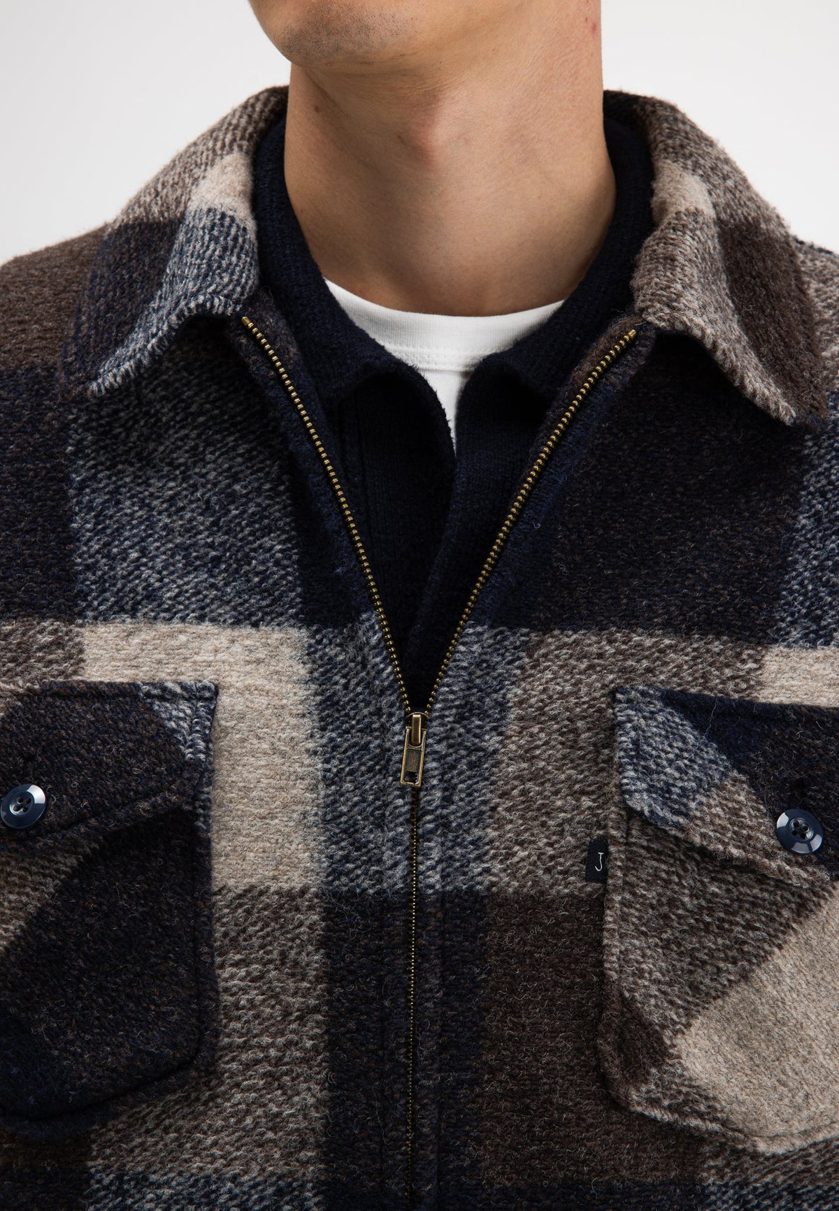 BUTCHER OF BLUE OVERSHIRT VANCE WOOL CHECK SHIRT CHESTNUT BROWN