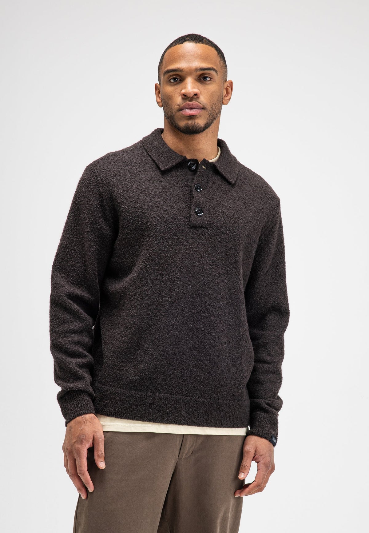 BUTCHER OF BLUE PULLOVER NASH BOUCLE POLO TOPAZ BROWN