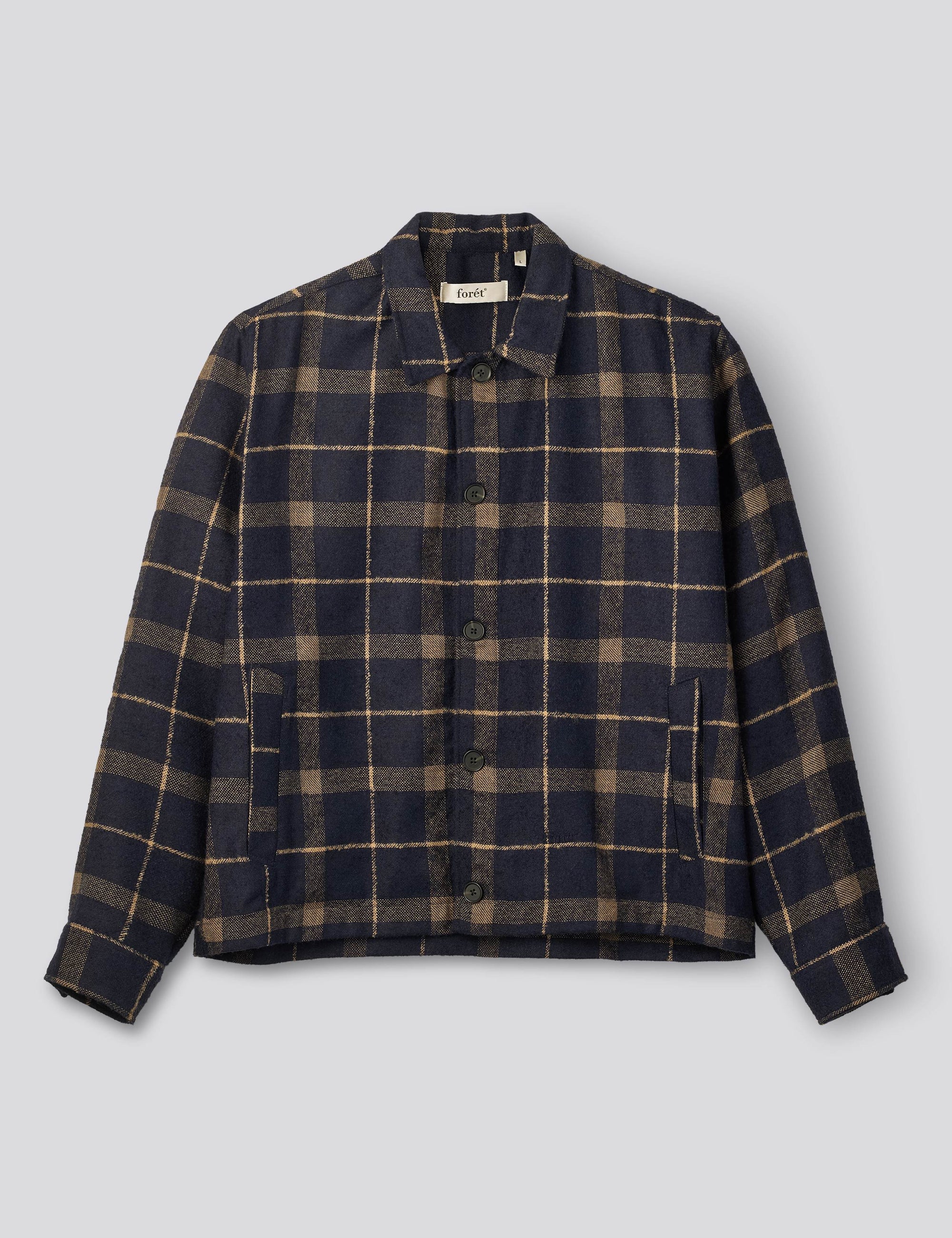 FORÉT OVERSHIRT SUN WOOL RELAXED FIT CHECK NAVY