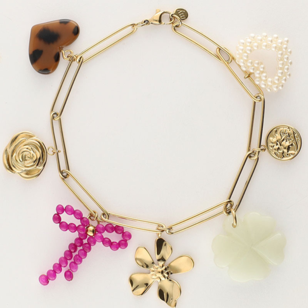 MY JEWELLERY SIERADEN BEDELARMBAND MULTIKLEUR BLOEMENBEDELS GOLD