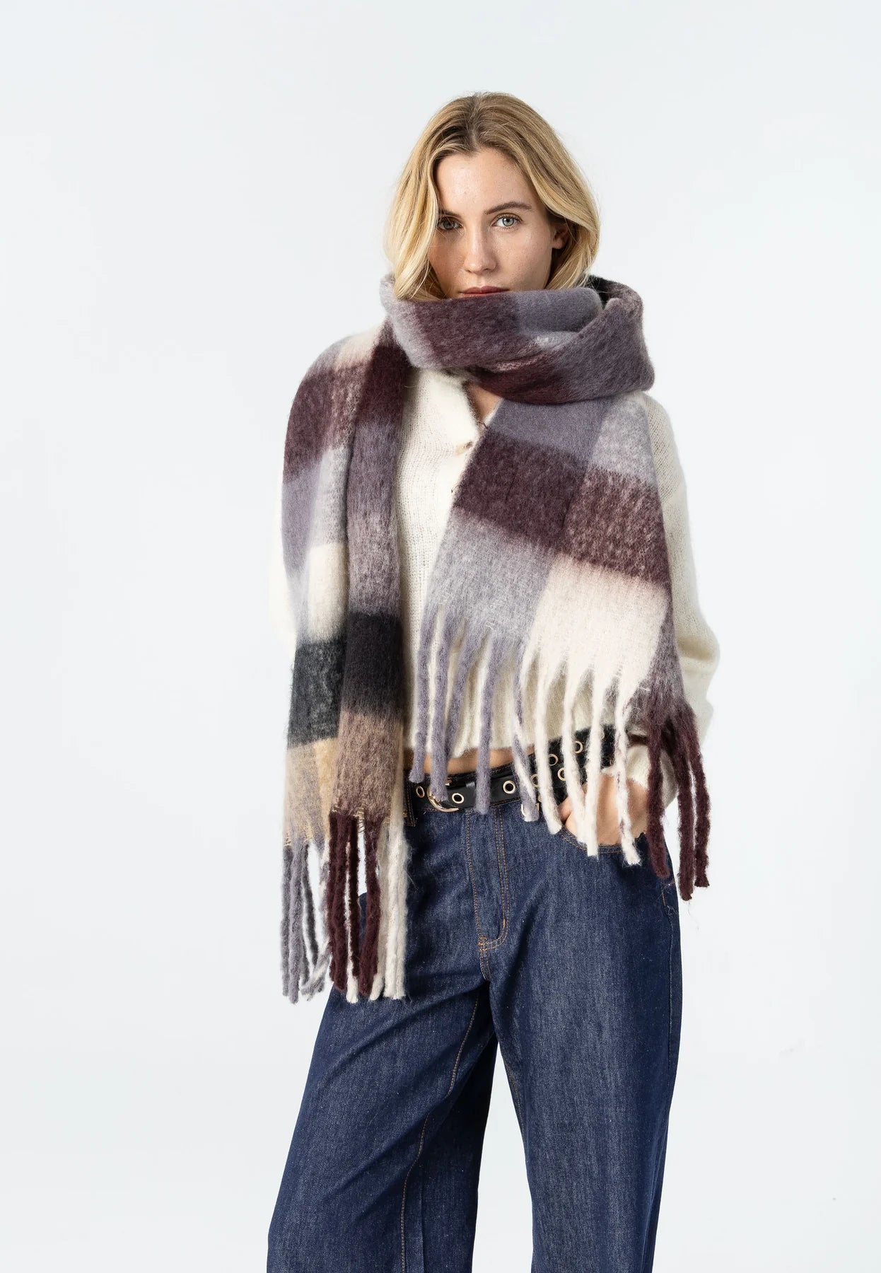 COSTER COPENHAGEN SJAAL MAREN SCARF GREY/BROWN CHECK