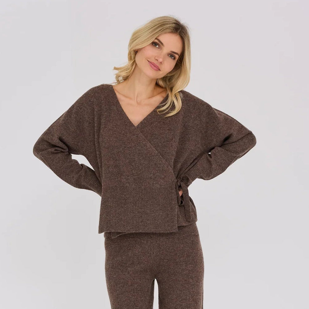 A-VIEW VEST MERINO WRAP CARDIGAN BROWN