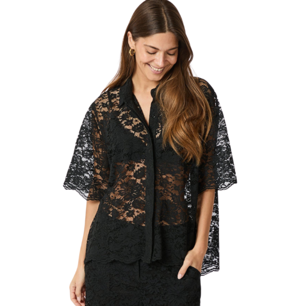NEO NOIR BLOUSE LAMARI LACE SHIRT BLACK