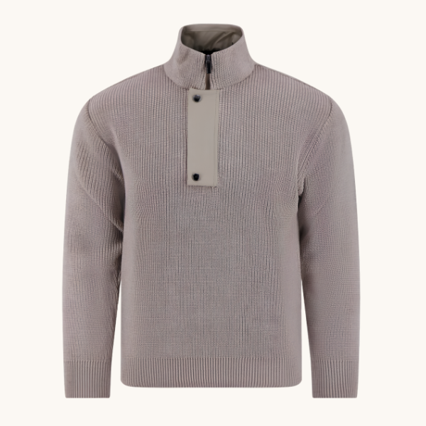 PAUL &amp; SHARK PULLOVER TECH HALF-ZIP WOOL TYPHOON PLATINUM DETAILS TAUPE