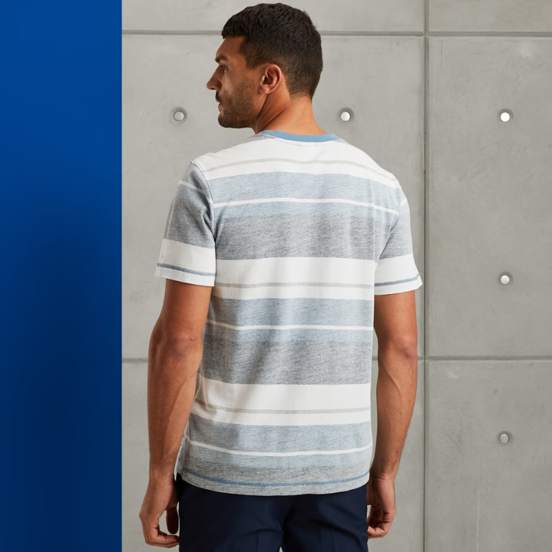 CAST IRON T-SHIRT REGULAR FIT POPCORN STRIPE PROVINCIAL BLUE