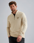 PME LEGEND PULLOVER HALF ZIP SOFT BLEND BONE WHITE MELEE