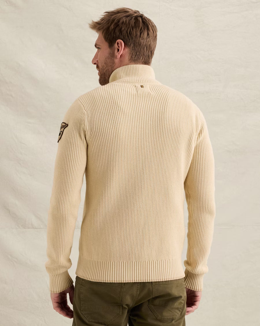 PME LEGEND PULLOVER HALF ZIP COLLAR COTTON MIX BONE WHITE