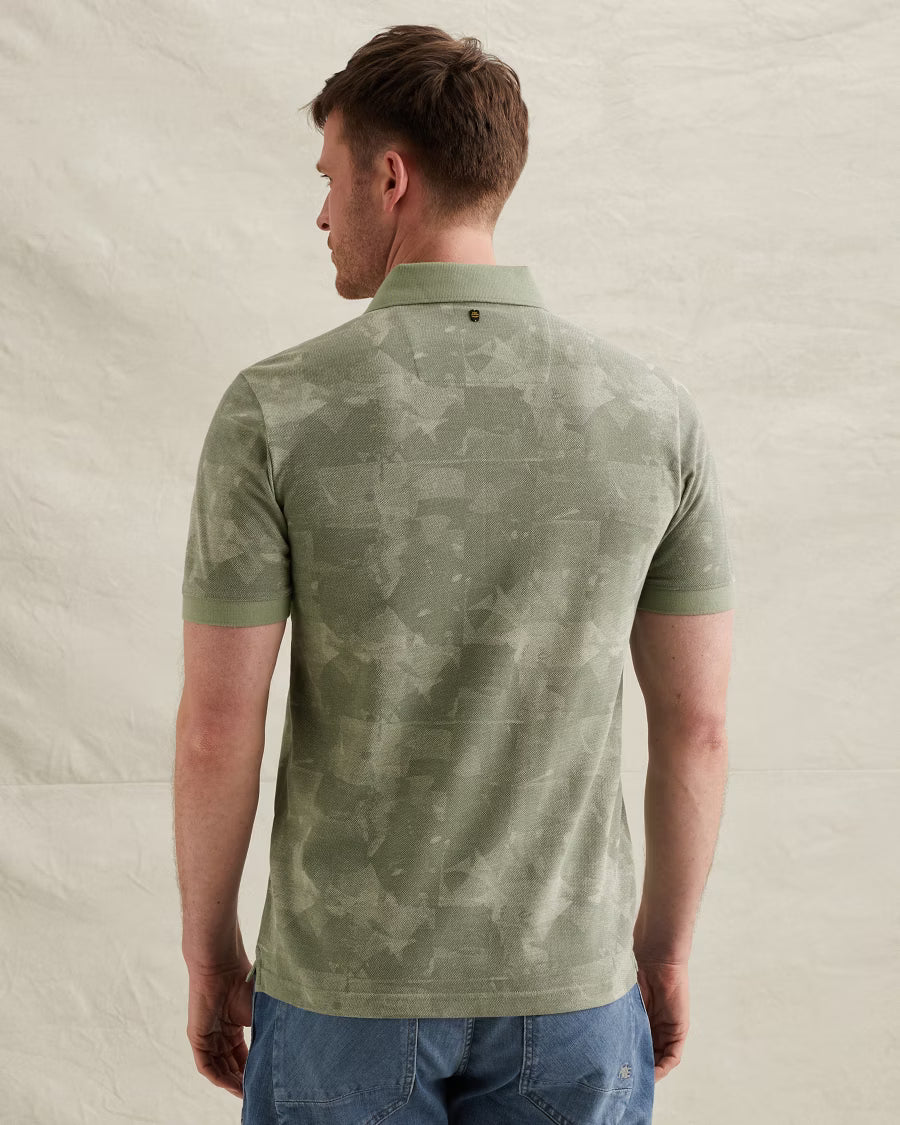 PME LEGEND POLO PRINTED TWO TONE PIQUE ICEBERG GREEN