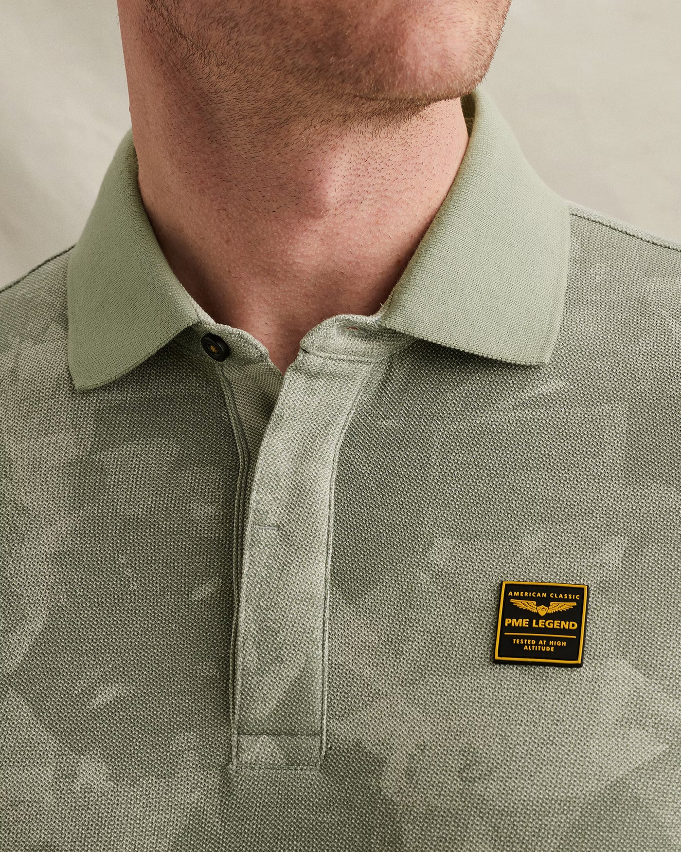 PME LEGEND POLO PRINTED TWO TONE PIQUE ICEBERG GREEN