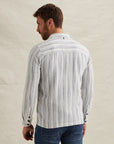 PME LEGEND OVERHEMD MATTWEAVE STRIPE COTTON LINEN SARGASSO SEA