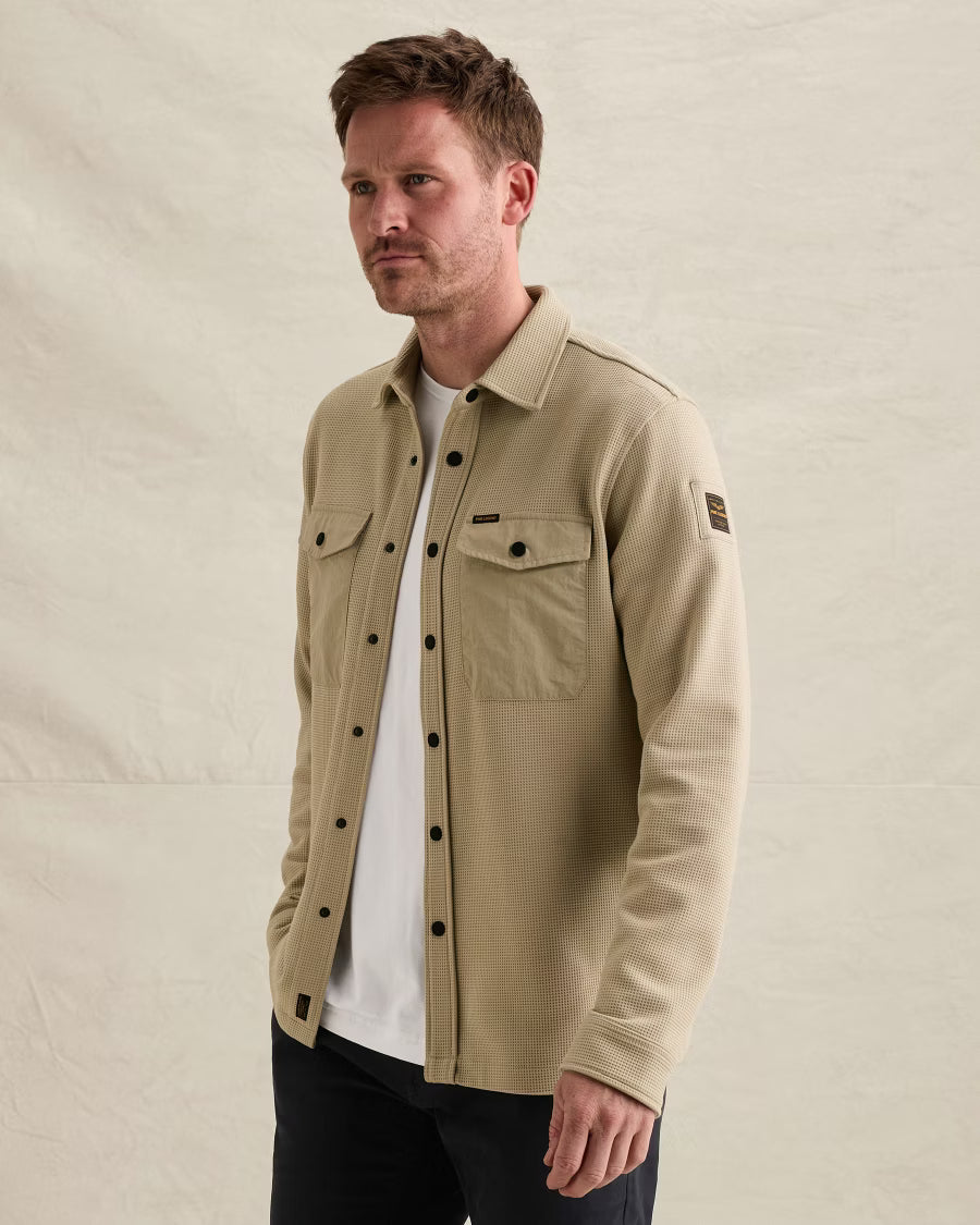 PME LEGEND OVERSHIRT CARGO WAFFLE JERSEY SHIRT STONE GREEN