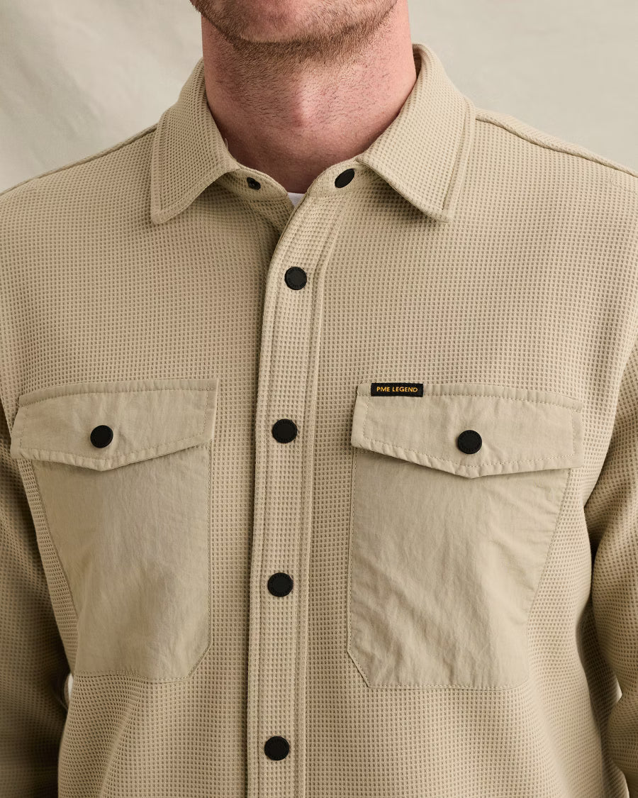 PME LEGEND OVERSHIRT CARGO WAFFLE JERSEY SHIRT STONE GREEN
