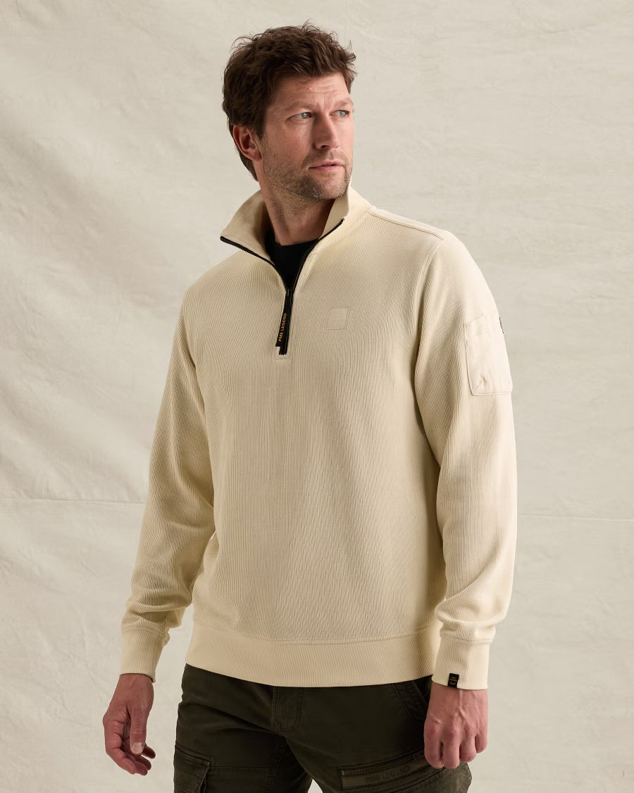 PME LEGEND SWEATER HALF ZIP FLIGHT-POCKET BONE WHITE