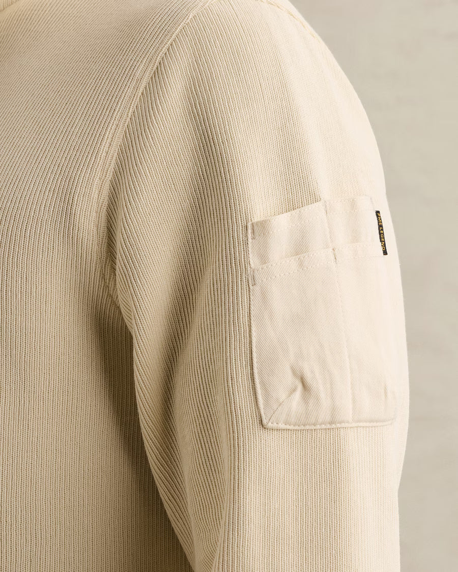 PME LEGEND SWEATER HALF ZIP FLIGHT-POCKET BONE WHITE
