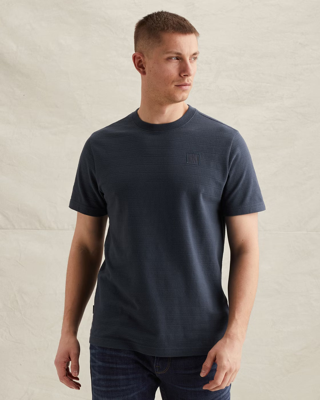 PME LEGEND T-SHIRT R-NECK JACQUARD STRIPED MOOD INDIGO