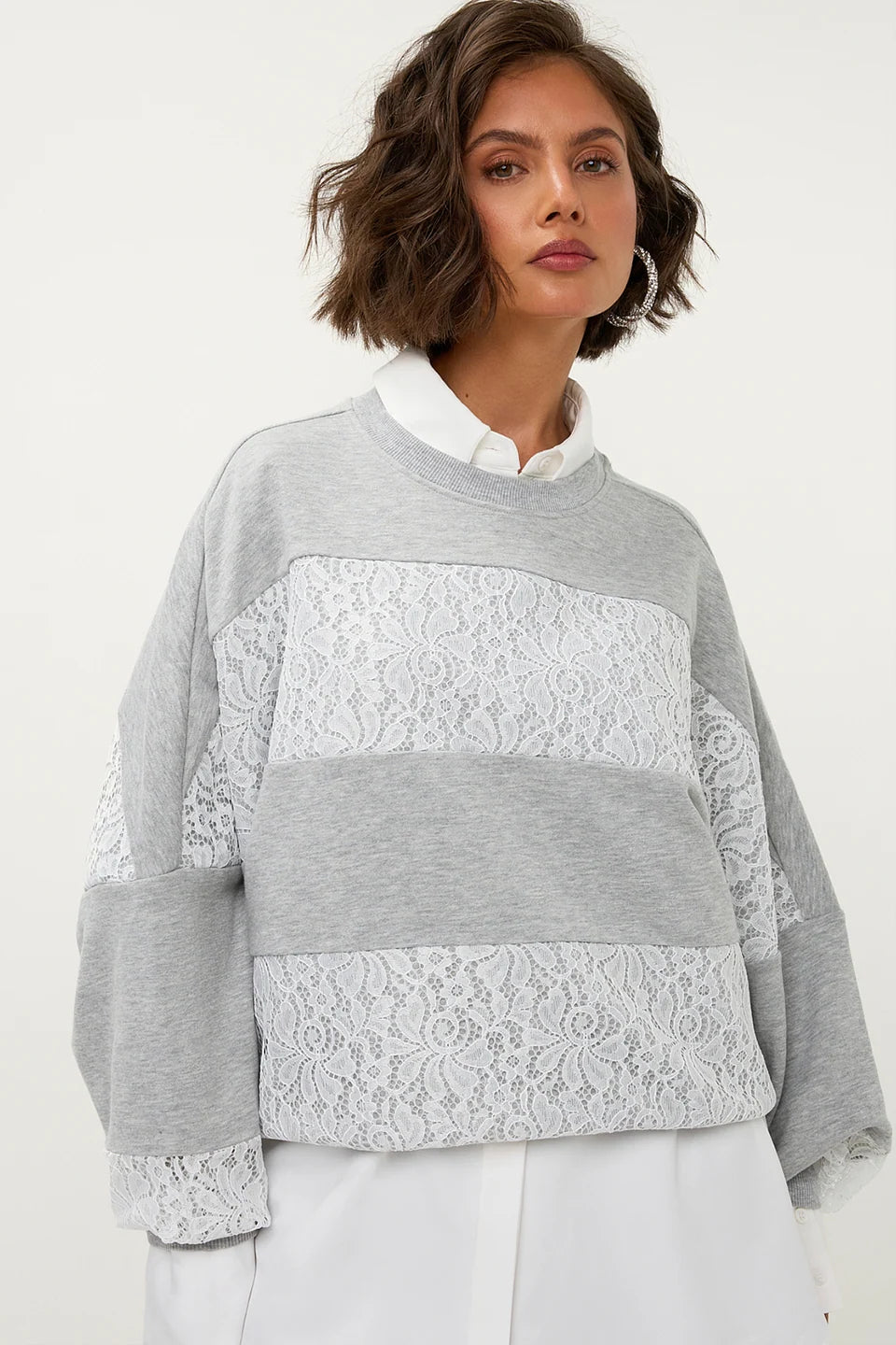 STUDIO AMAYA SWEATER LACE OVERSIZED GREY
