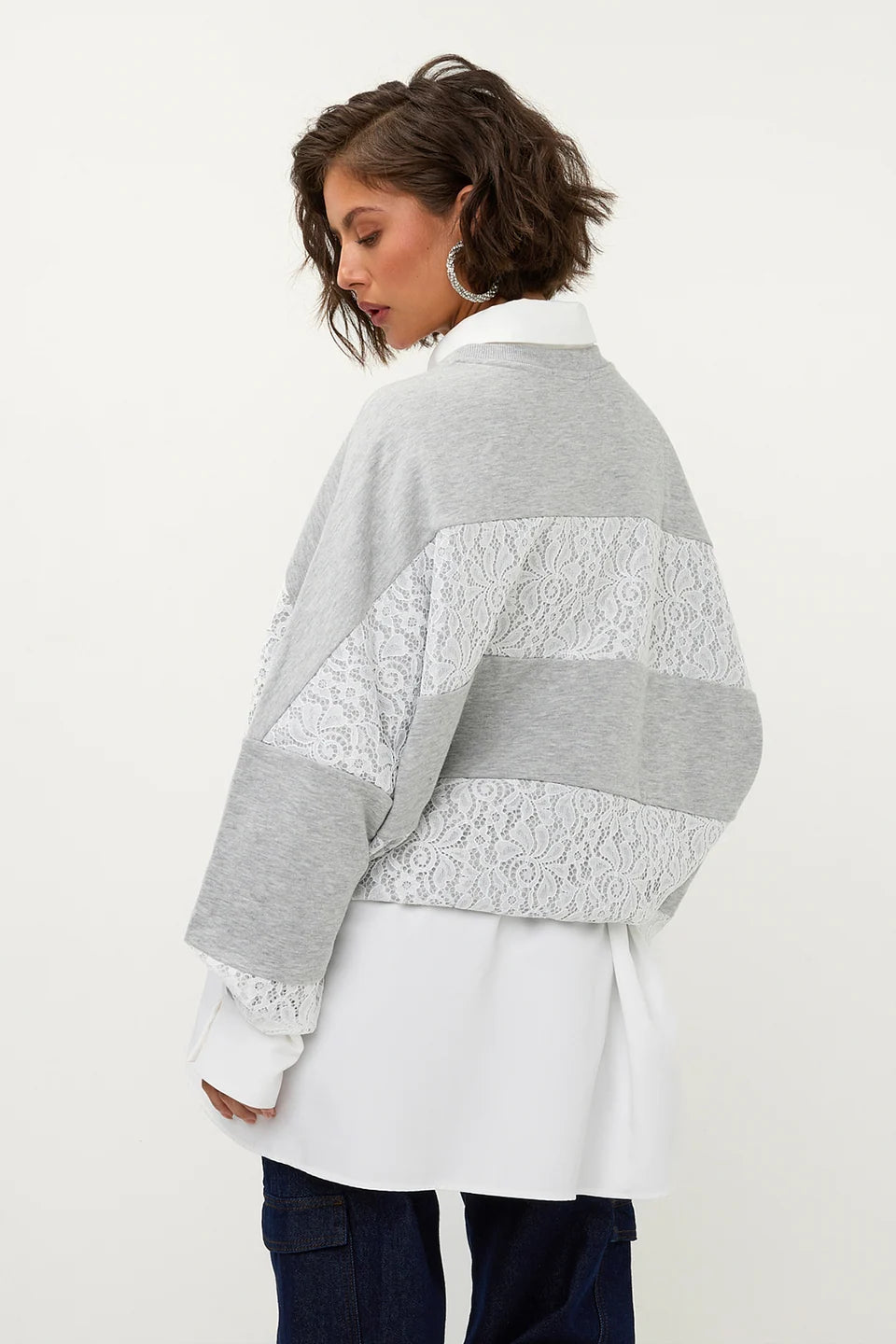 STUDIO AMAYA SWEATER LACE OVERSIZED GREY