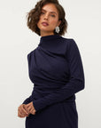 STUDIO AMAYA TOP BO LONGSLEEVE HIGH NECK DRAPED NAVY