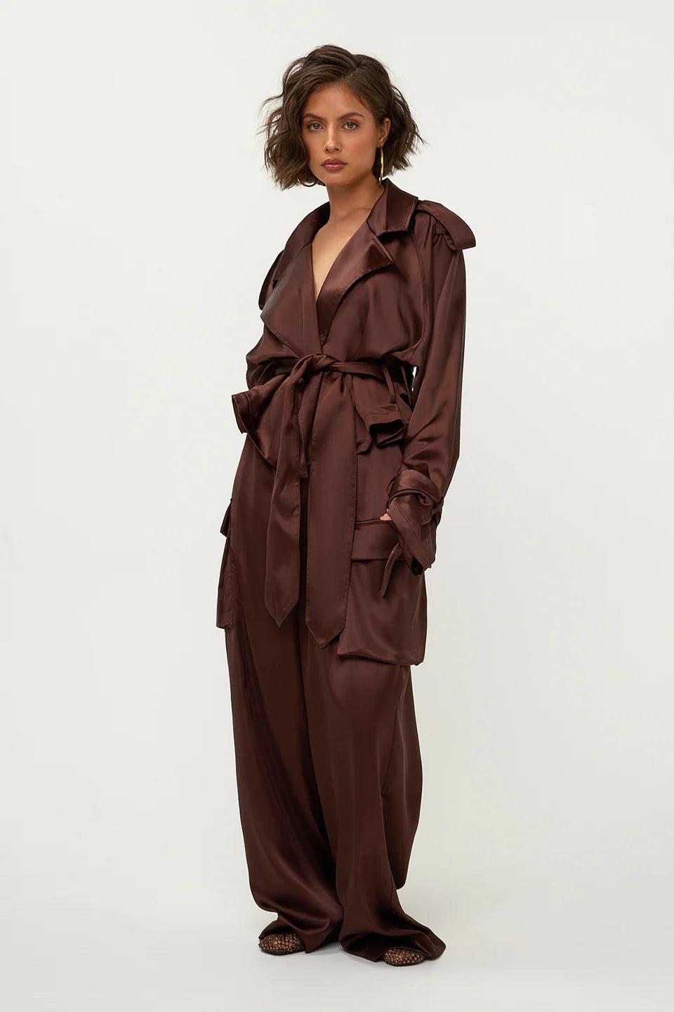 STUDIO AMAYA PANTS ADIRA CARGO SATIN BROWN