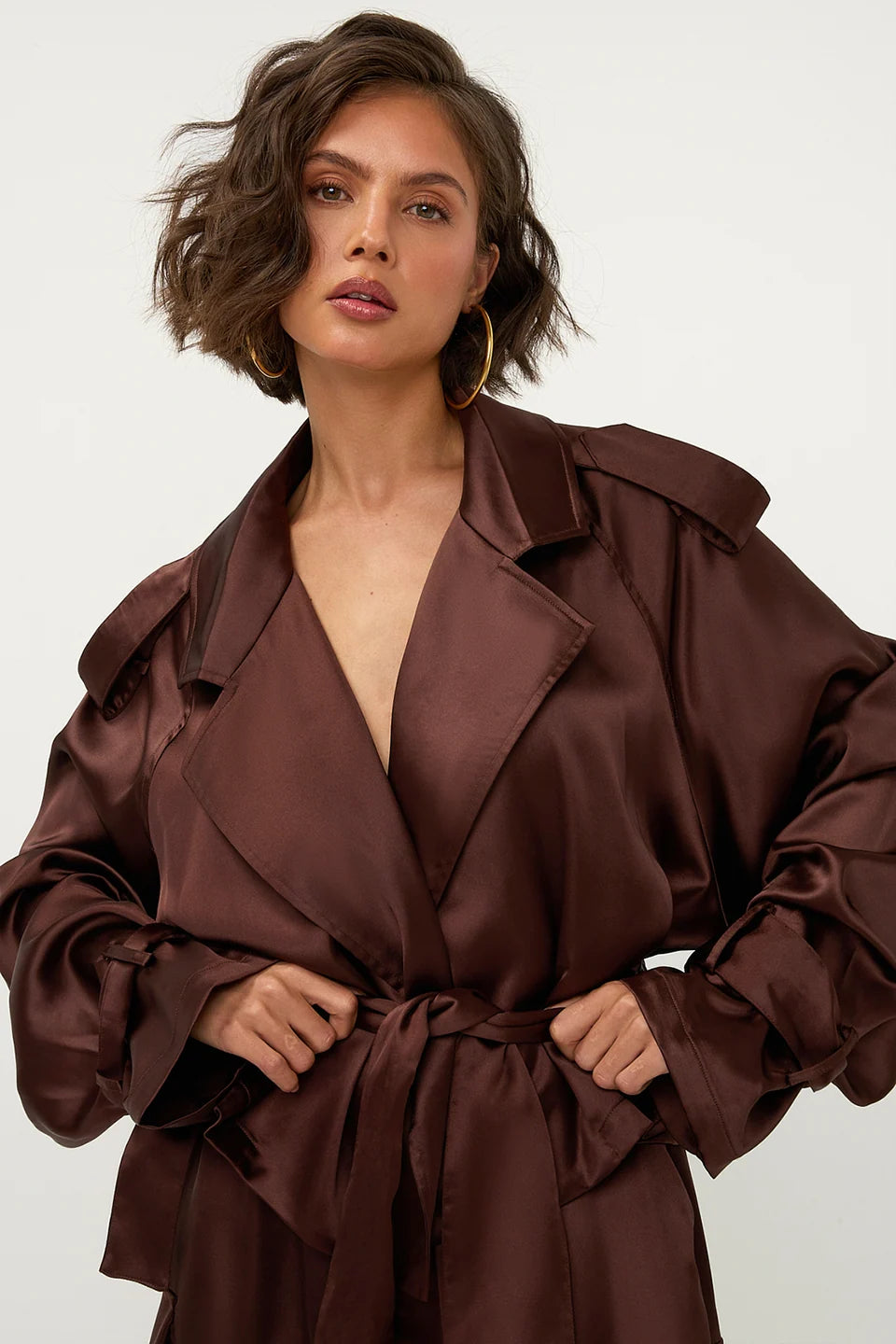 STUDIO AMAYA BLOUSE ELISSE JACKET SATIN BROWN