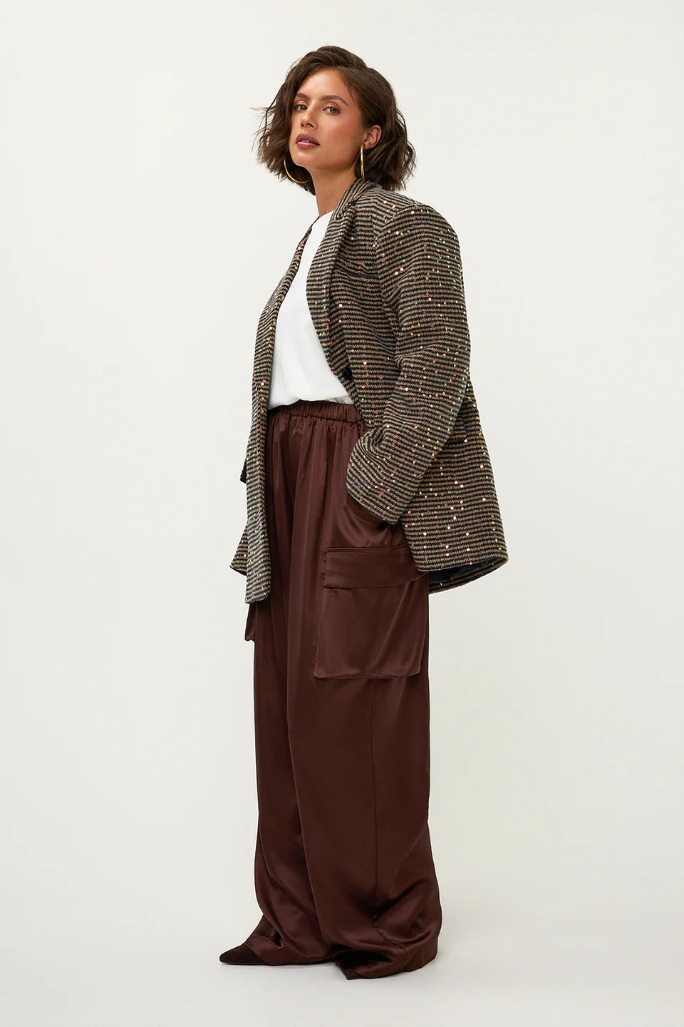 STUDIO AMAYA PANTS ADIRA CARGO SATIN BROWN