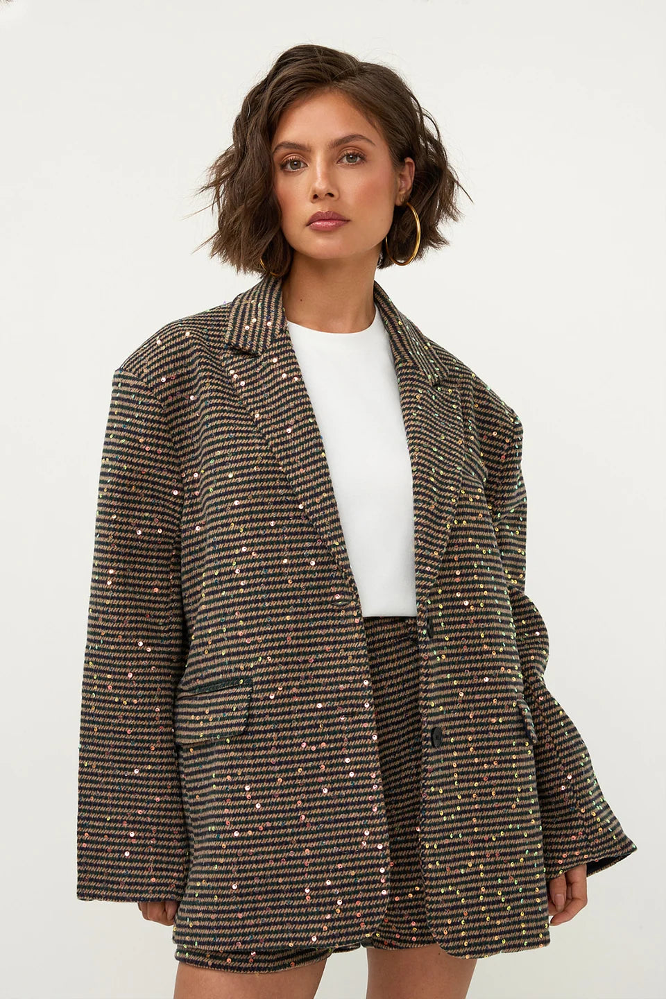 STUDIO AMAYA BLAZER MIDNIGHT PAILLETTEN OVERSIZED MULTI PRINT