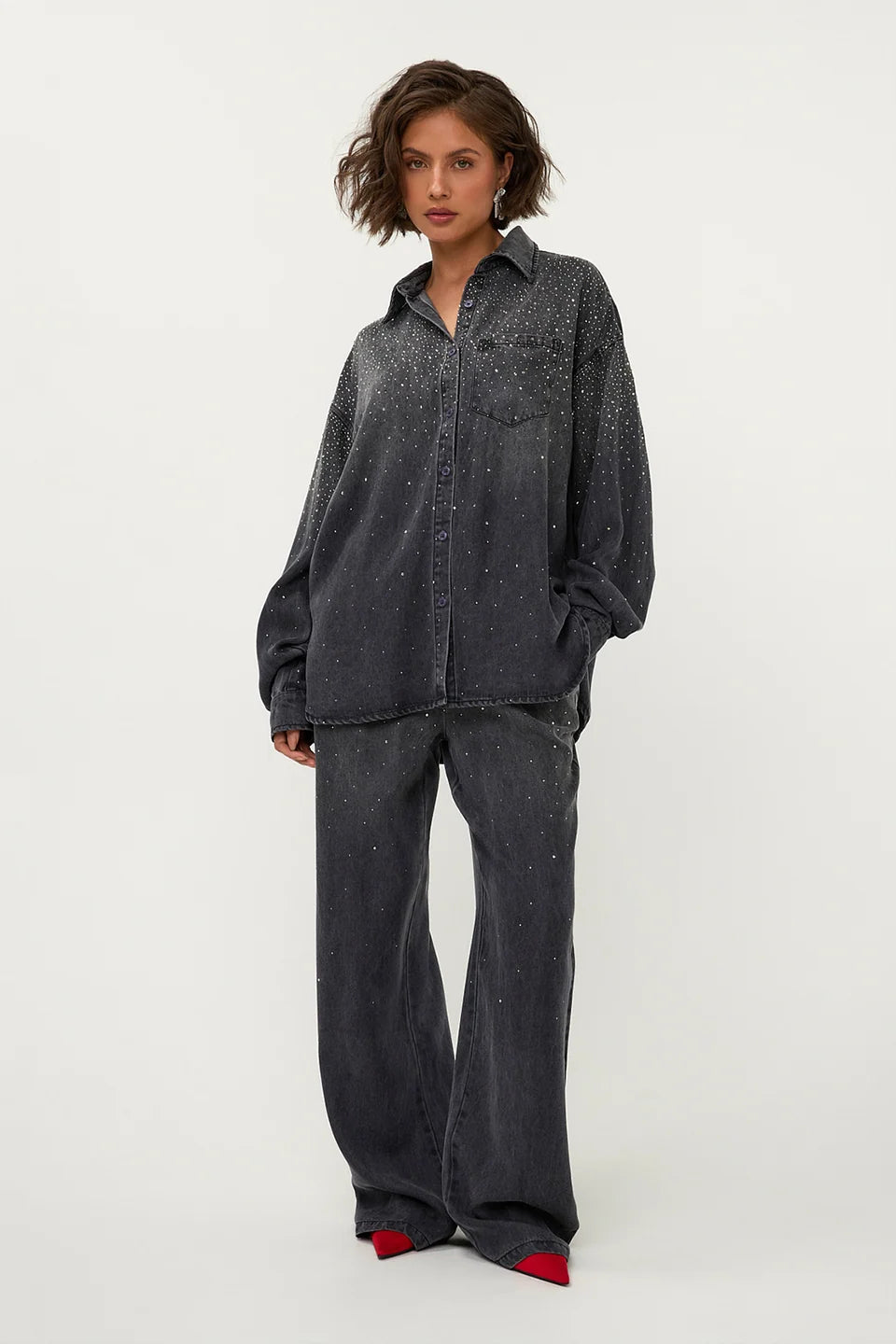 STUDIO AMAYA BLOUSE VEA DENIM LOOK GLITTER GREY