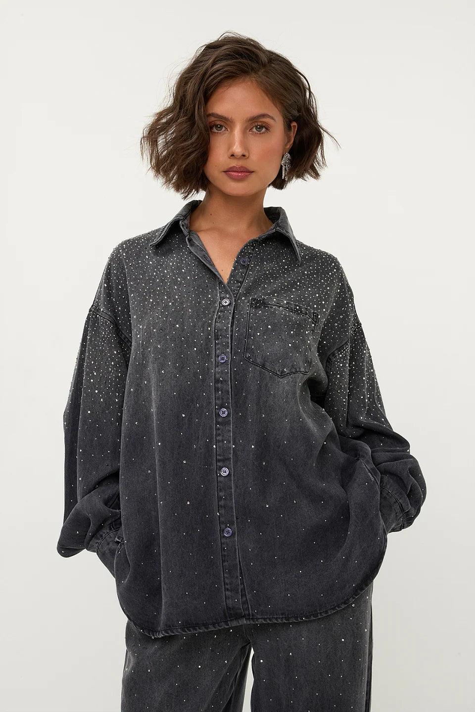 STUDIO AMAYA BLOUSE VEA DENIM LOOK GLITTER GREY