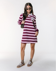 COLOURFUL REBEL JURK NINNY POLO SWEAT DRESS STRIPE RED