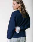 COLOURFUL REBEL SWEATER POPLIN CUFF DROPPED SHOULDER SWEAT NAVY