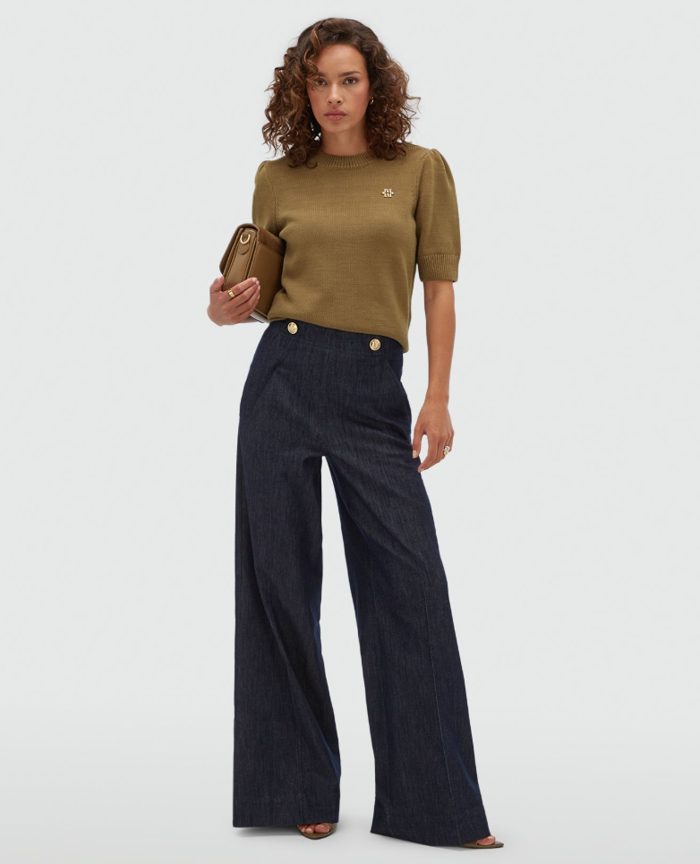 JOSH V PANTS JV-INDRA HIGH WAISTED WIDE LEG DARK BLUE CHAMBRAY