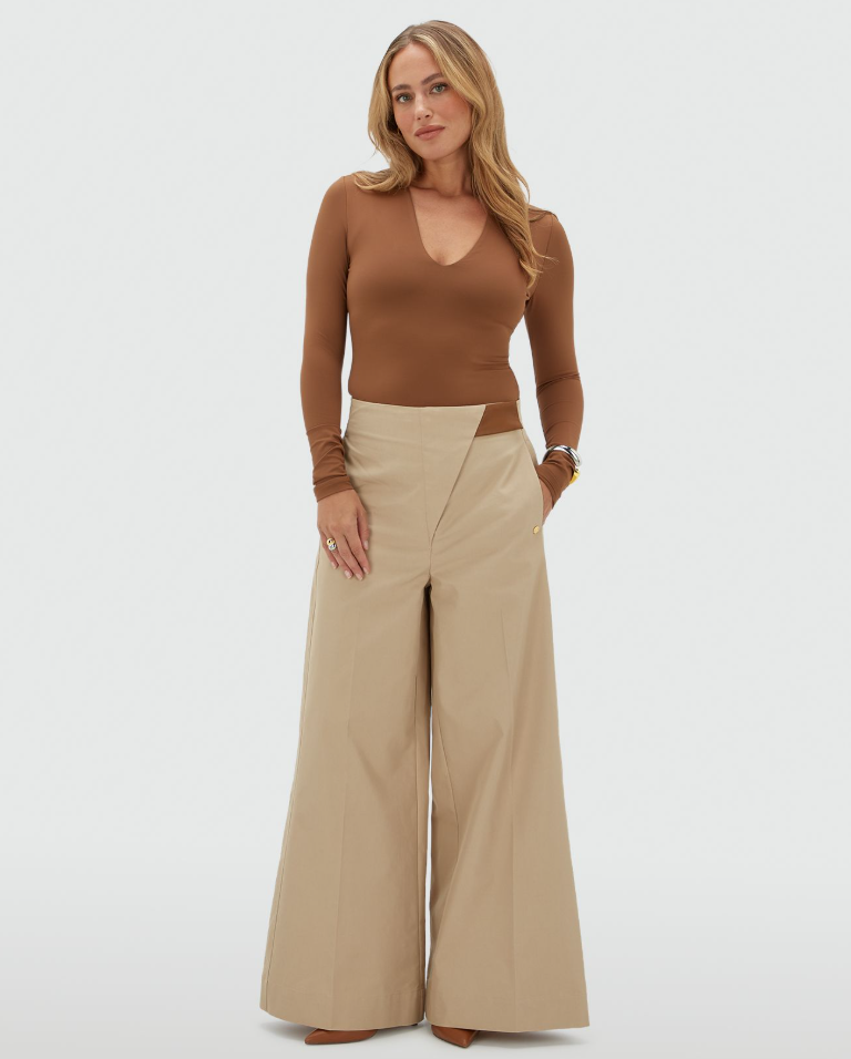 JOSH V PANTS JV-VEN MID RISE WIDE LEG PANTALON BEIGE