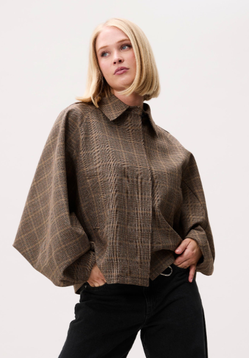 CATWALK JUNKIE JAS CHECK CAPE JACKET CARAMEL