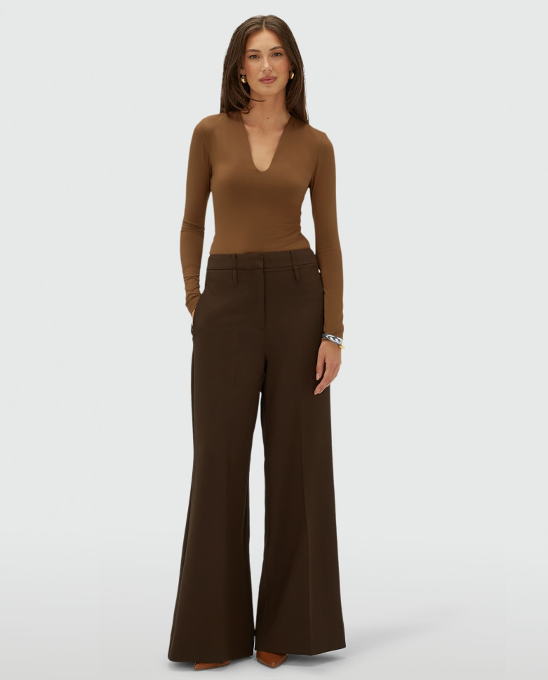JOSH V PANTS JV-SKY HIGH WAISTED WIDE LEG BROWN