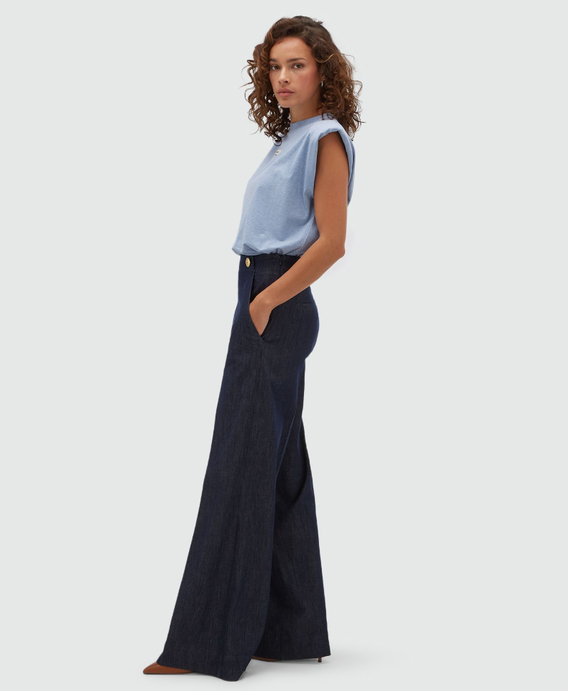 JOSH V PANTS JV-INDRA HIGH WAISTED DARK BLUE CHAMBRAY