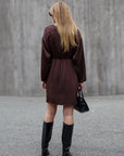 A-VIEW JURK SINDA DRAPE DRESS DARK BROWN
