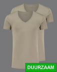 SLATER T-SHIRT TENCEL COOLMAX 2-PACK DEEP V-NECK KHAKI
