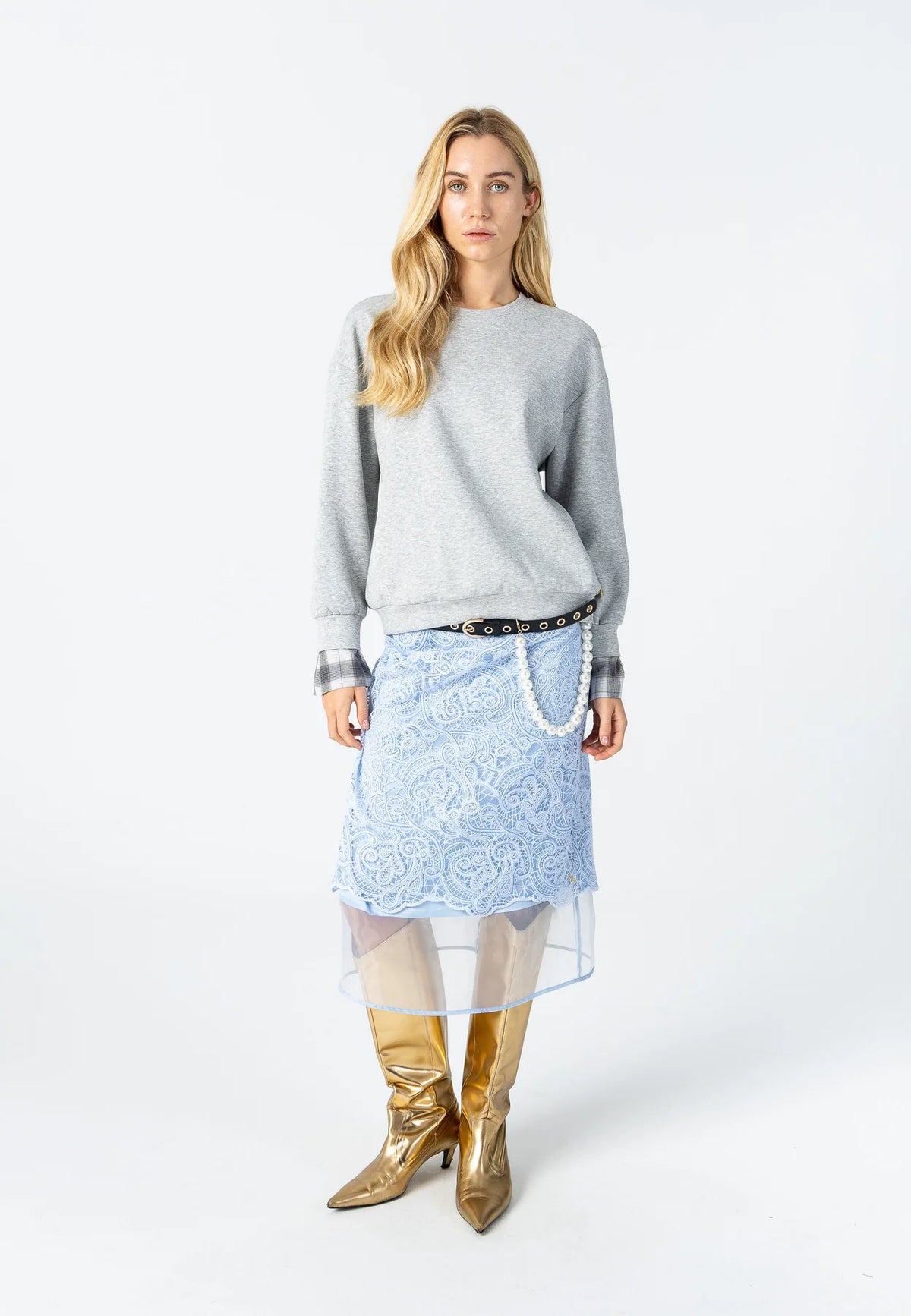 COSTER COPENHAGEN SWEATER WITH CUFF DETAIL GREY MELANGE