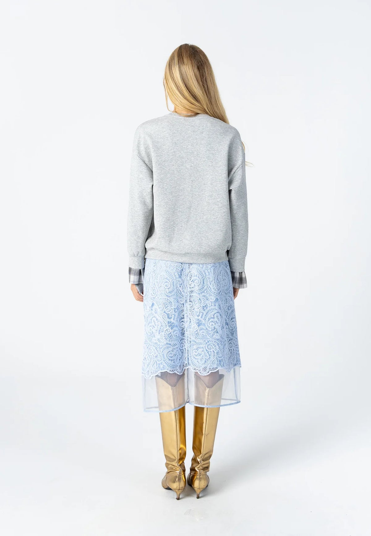 COSTER COPENHAGEN SWEATER WITH CUFF DETAIL GREY MELANGE