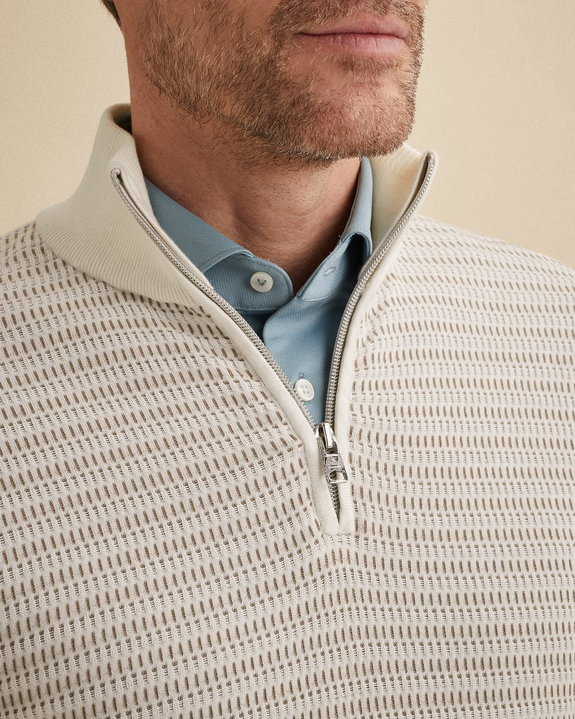 VANGUARD PULLOVER HALF ZIP COLLAR COTTON MODAL CLOUD DANCER