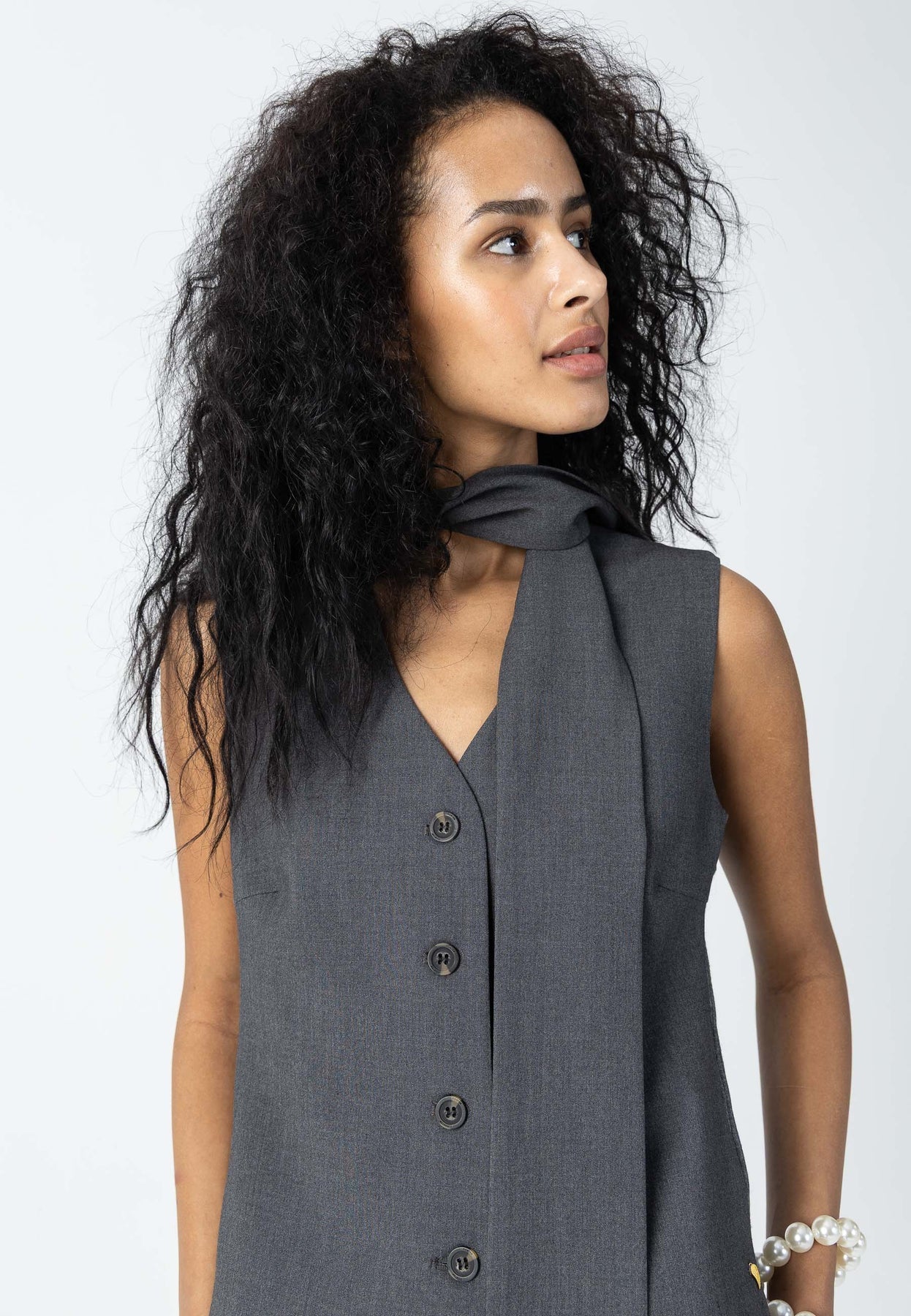 COSTER COPENHAGEN GILET WITH KNIT BACK ASPHALT GREY