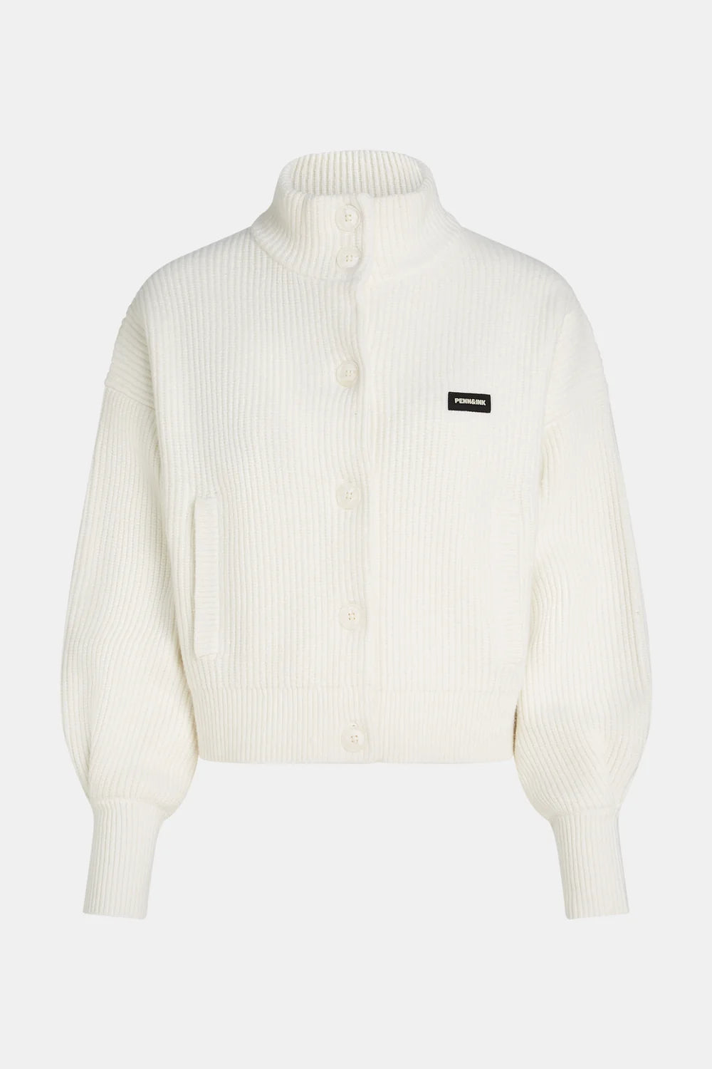 PENN&amp;INK N.Y VEST RIB JACKET CARDIGAN ECRU