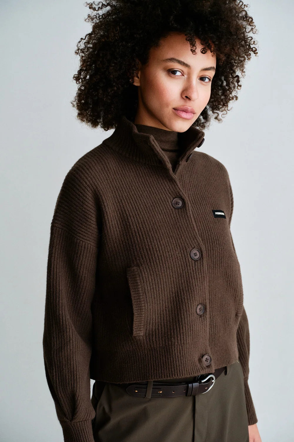 PENN&amp;INK N.Y VEST RIB JACKET CARDIGAN TABAC
