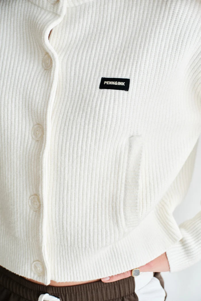 PENN&amp;INK N.Y VEST RIB JACKET CARDIGAN ECRU