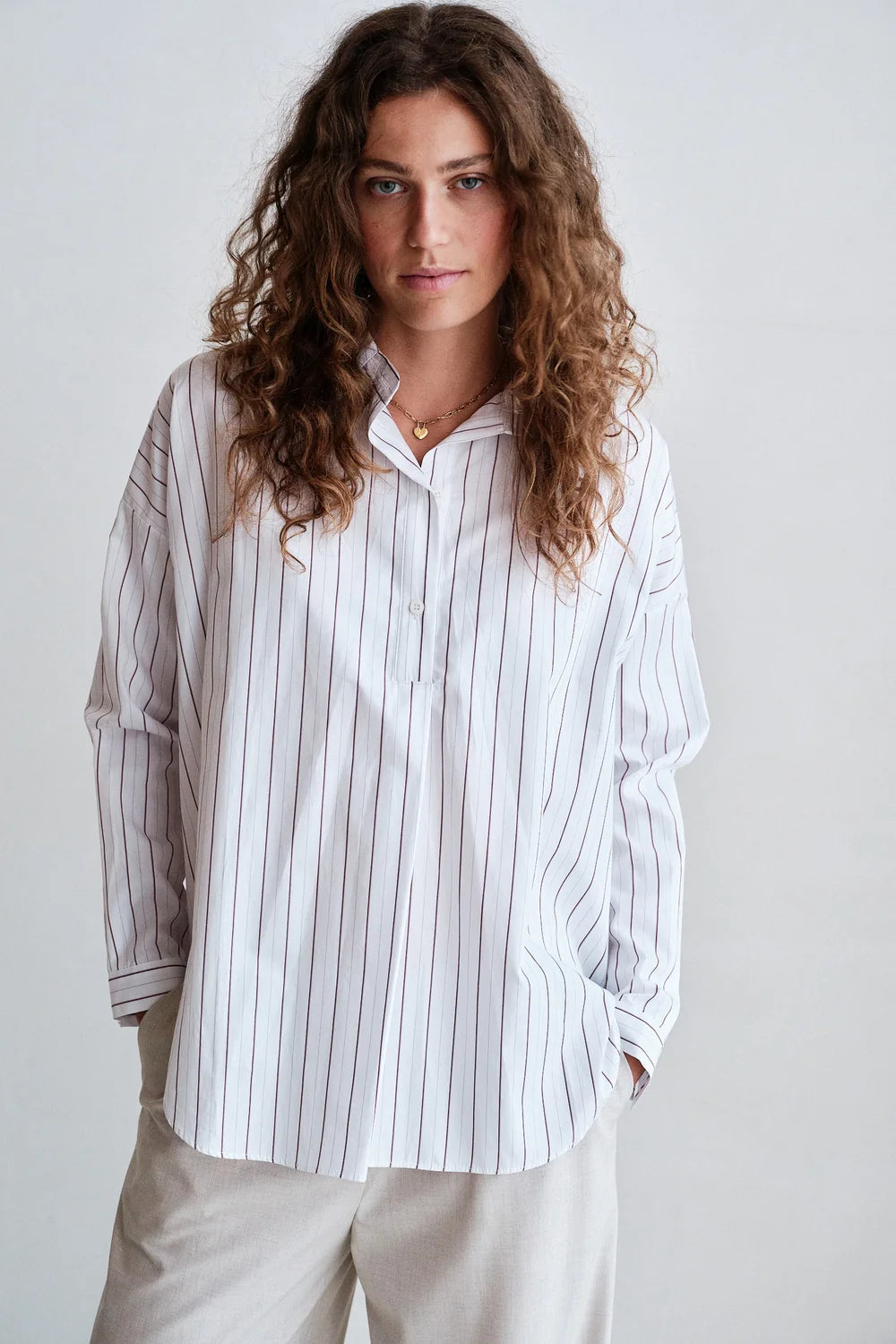 PENN&amp;INK N.Y BLOUSE AUBERGINE STRIPED