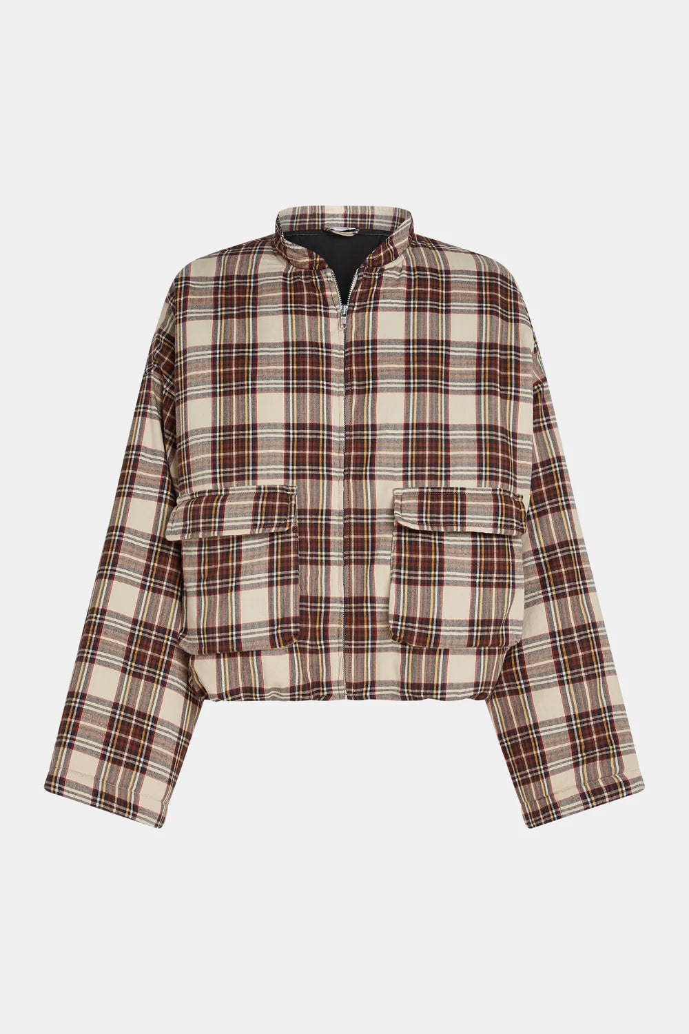 PENN&amp;INK N.Y JAS WOMEN'S CHECKED UTILITY JACKET ECRU/BROWN