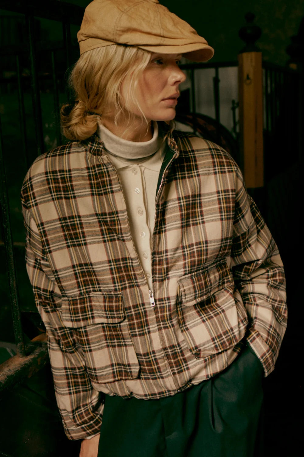 PENN&amp;INK N.Y JAS WOMEN'S CHECKED UTILITY JACKET ECRU/BROWN